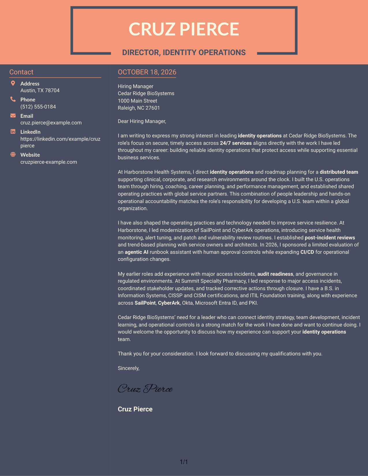 Cover letter example — page 1