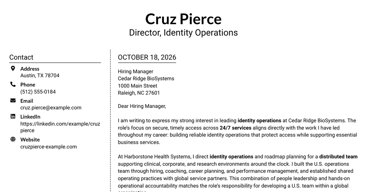 7 Director, Identity Operations Cover Letter Templates with Example