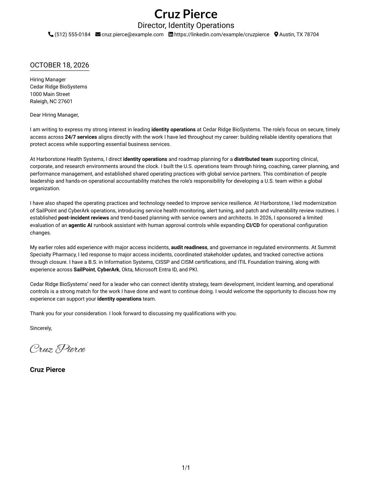 Cover letter example — page 1