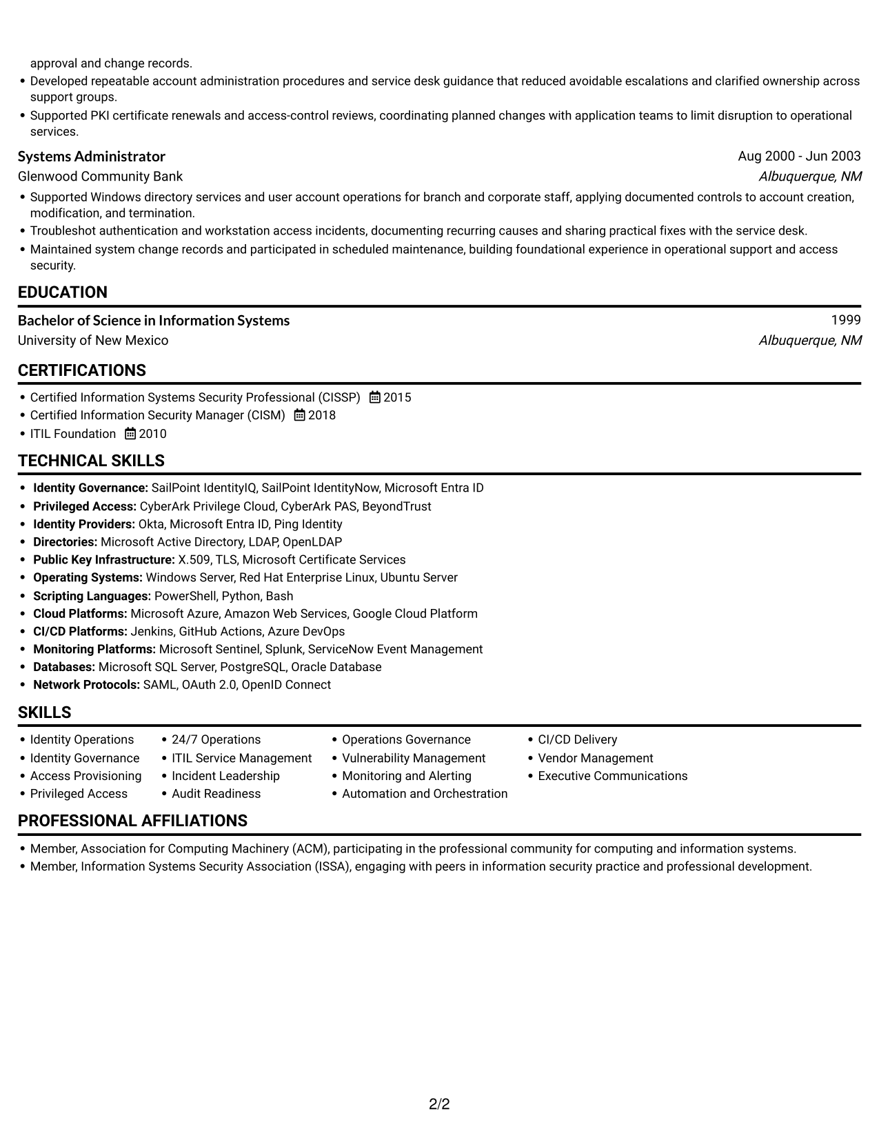 Resume example — page 2