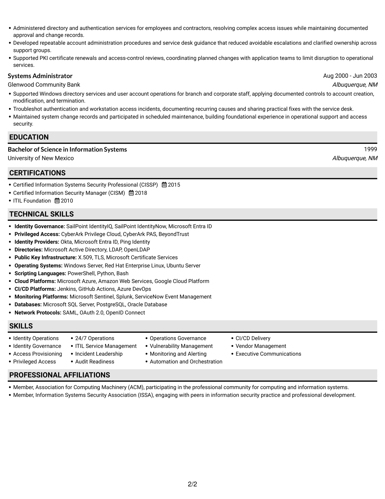 Resume example — page 2