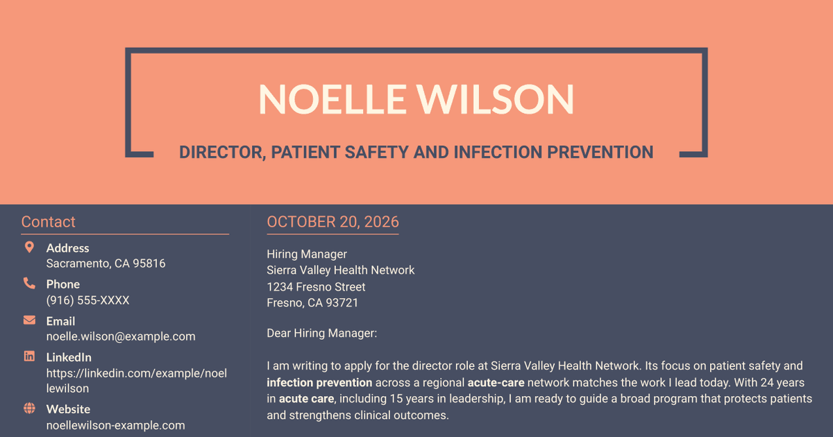7 Director, Infection Prevention - Patient Safety Cover Letter Templates with Example