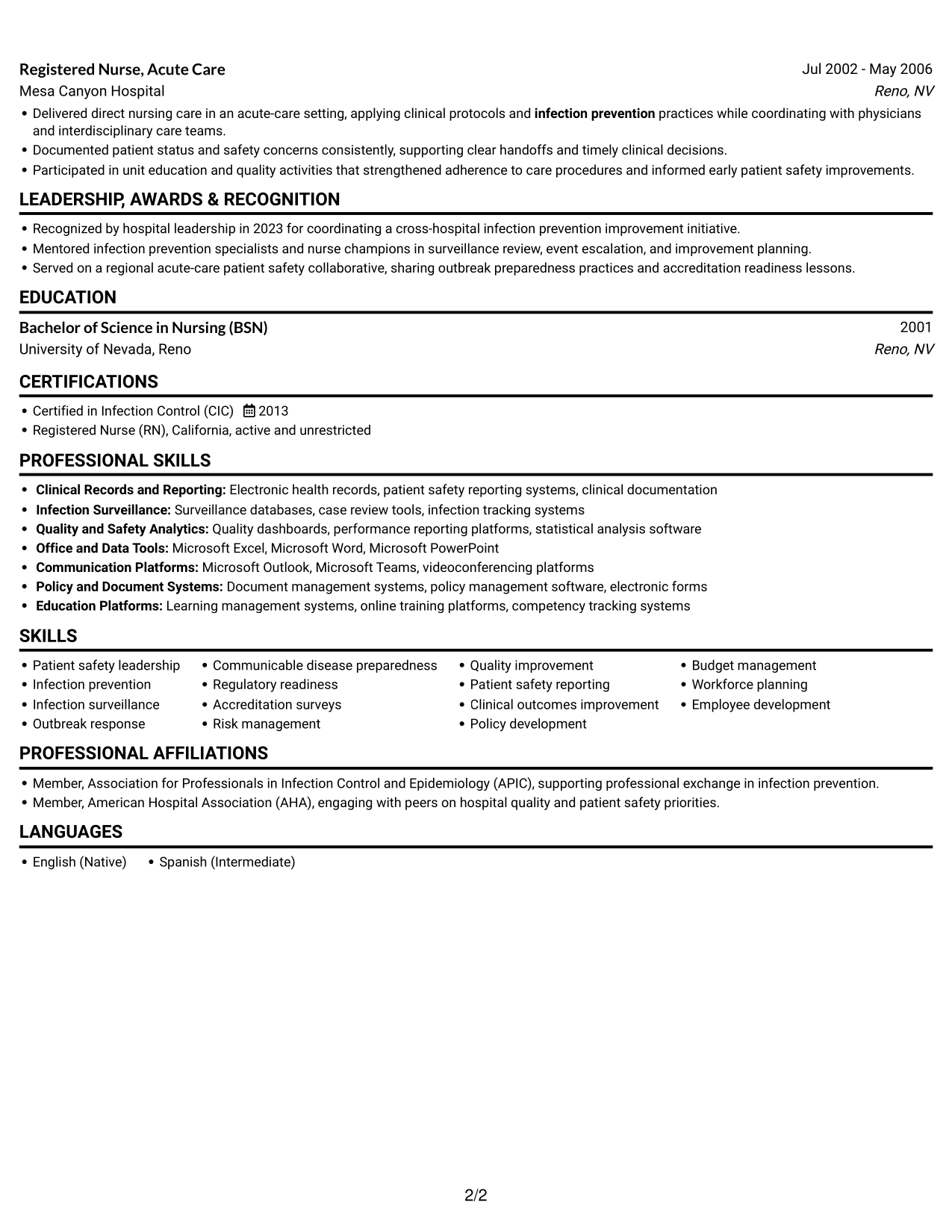 Resume example — page 2
