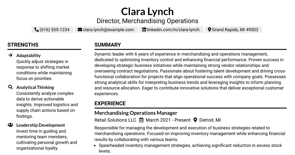 33 Director, Merchandising Operations Resume Templates with Example 2026 (ATS-Optimized)