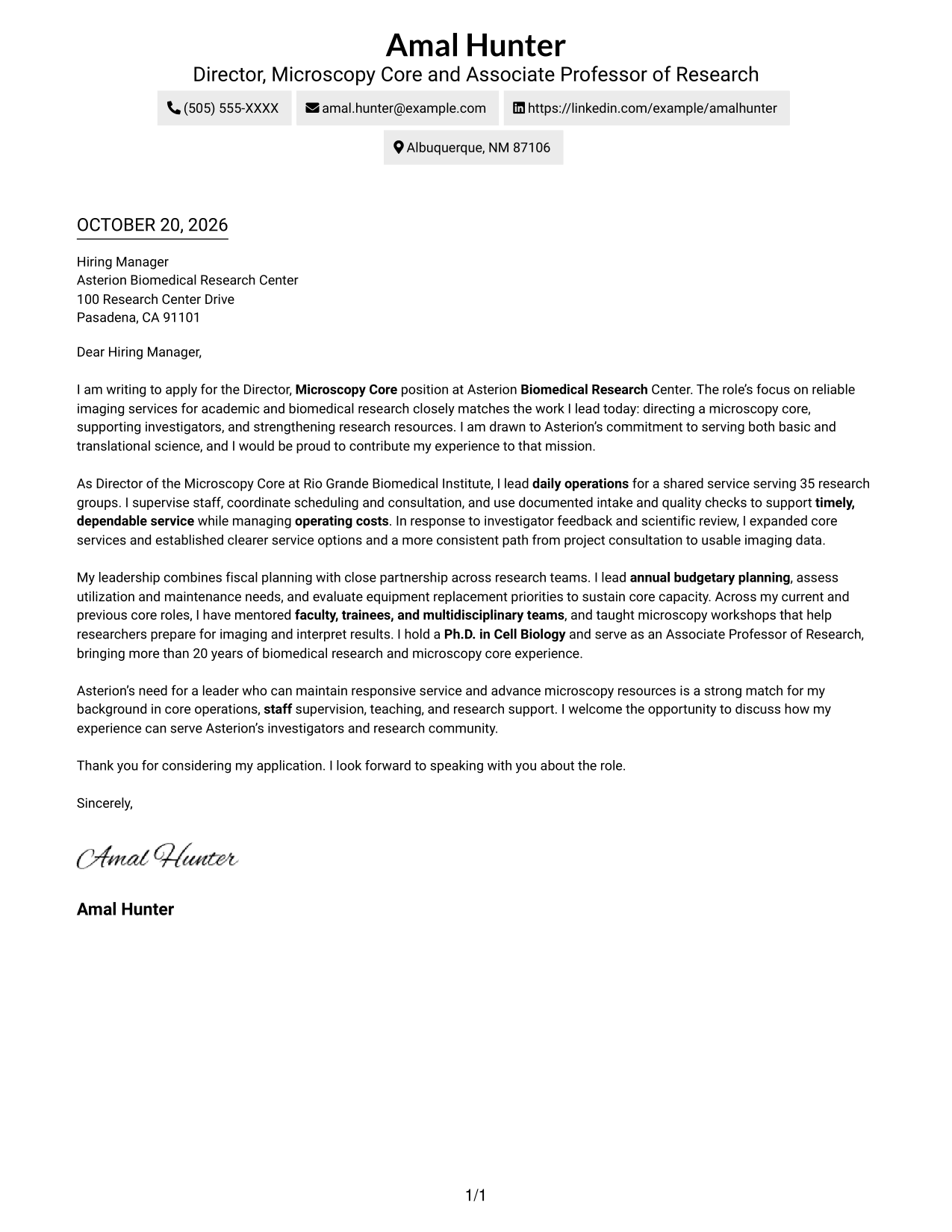 Cover letter example — page 1