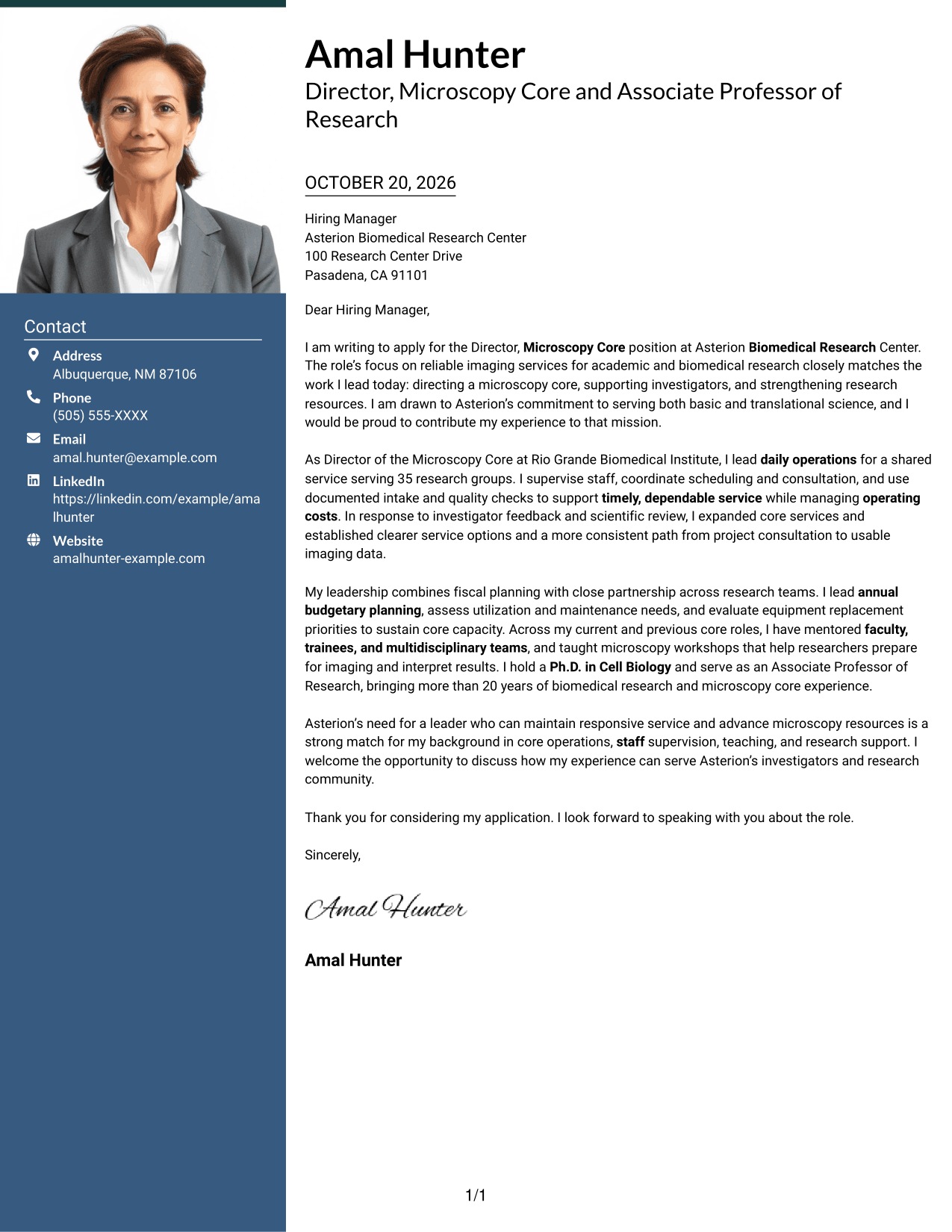 Cover letter example — page 1