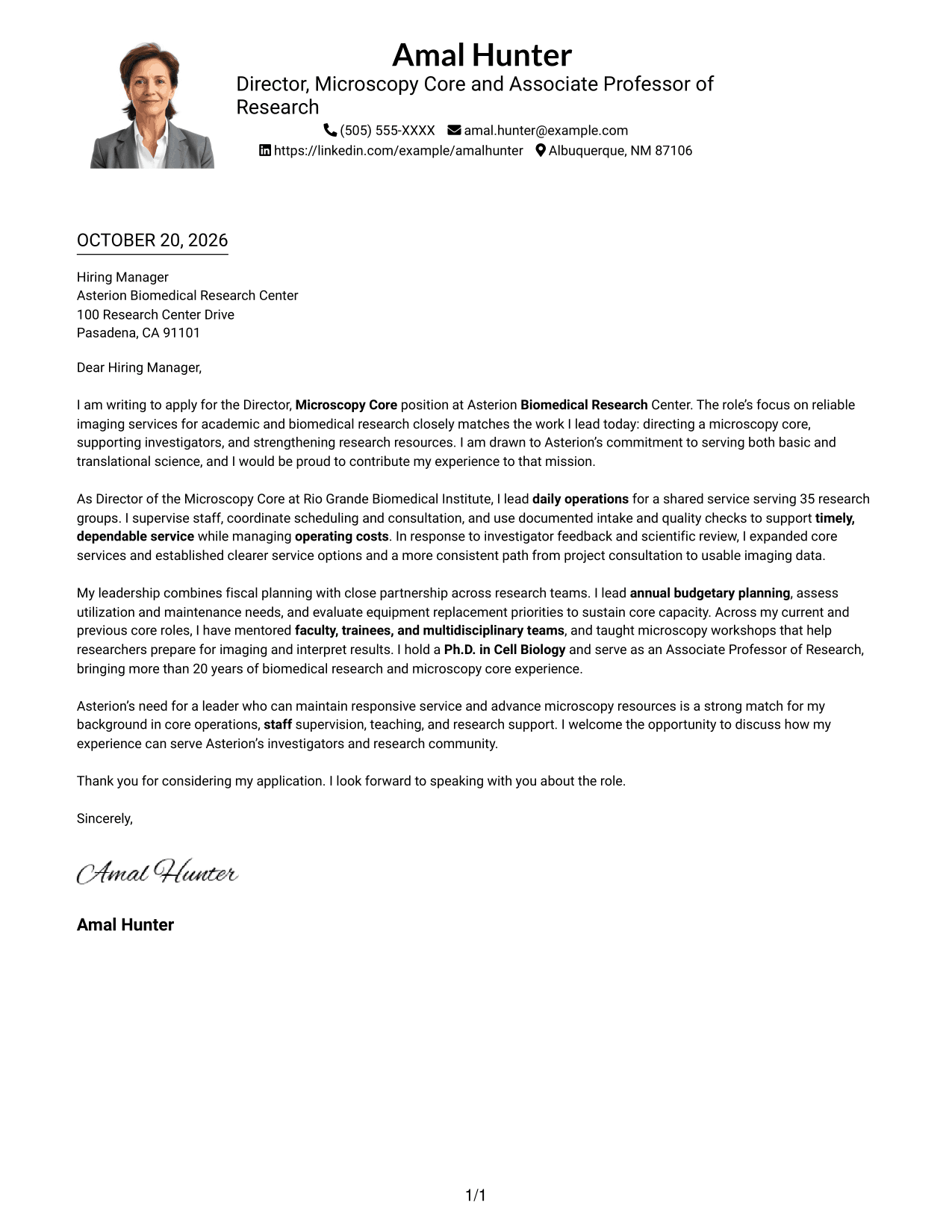 Cover letter example — page 1