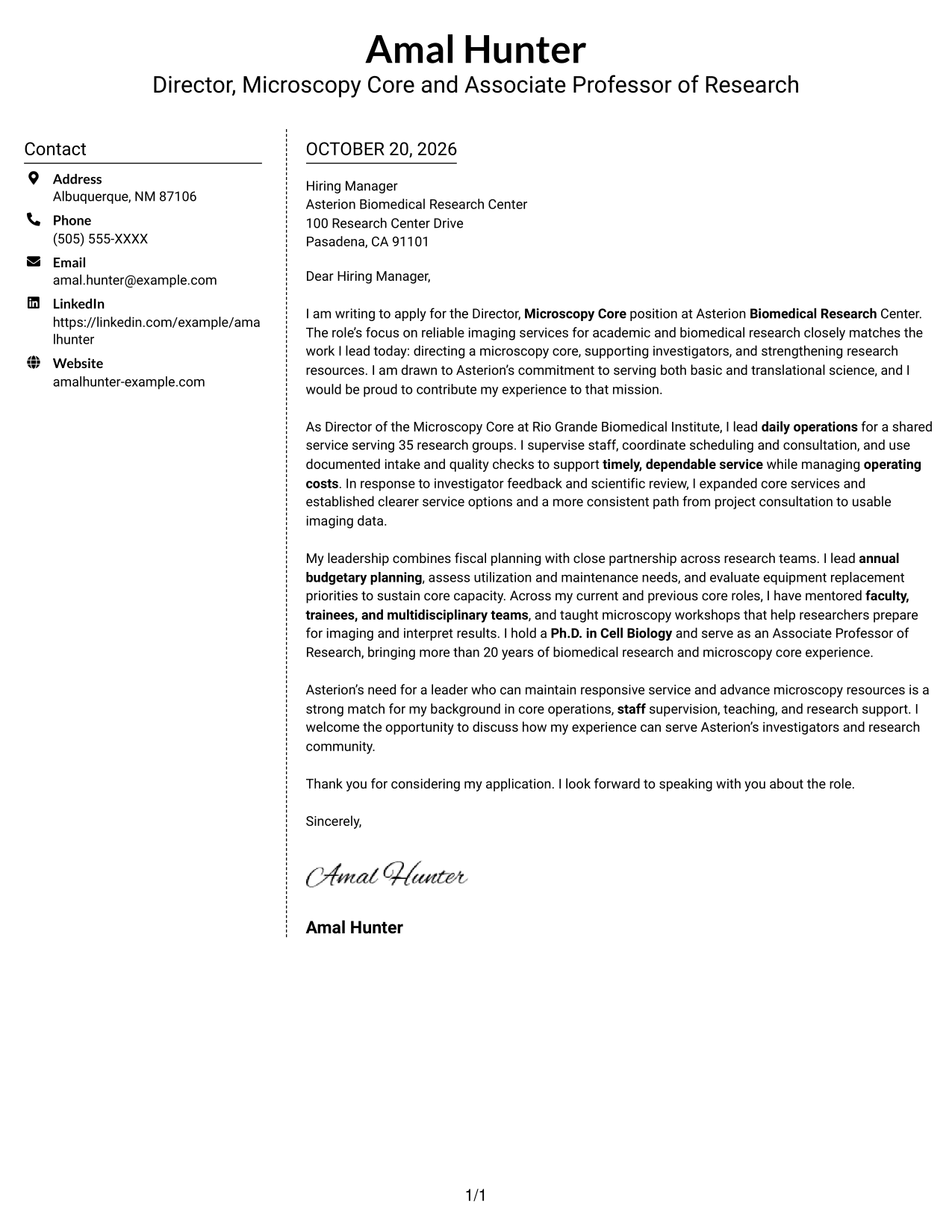 Cover letter example — page 1