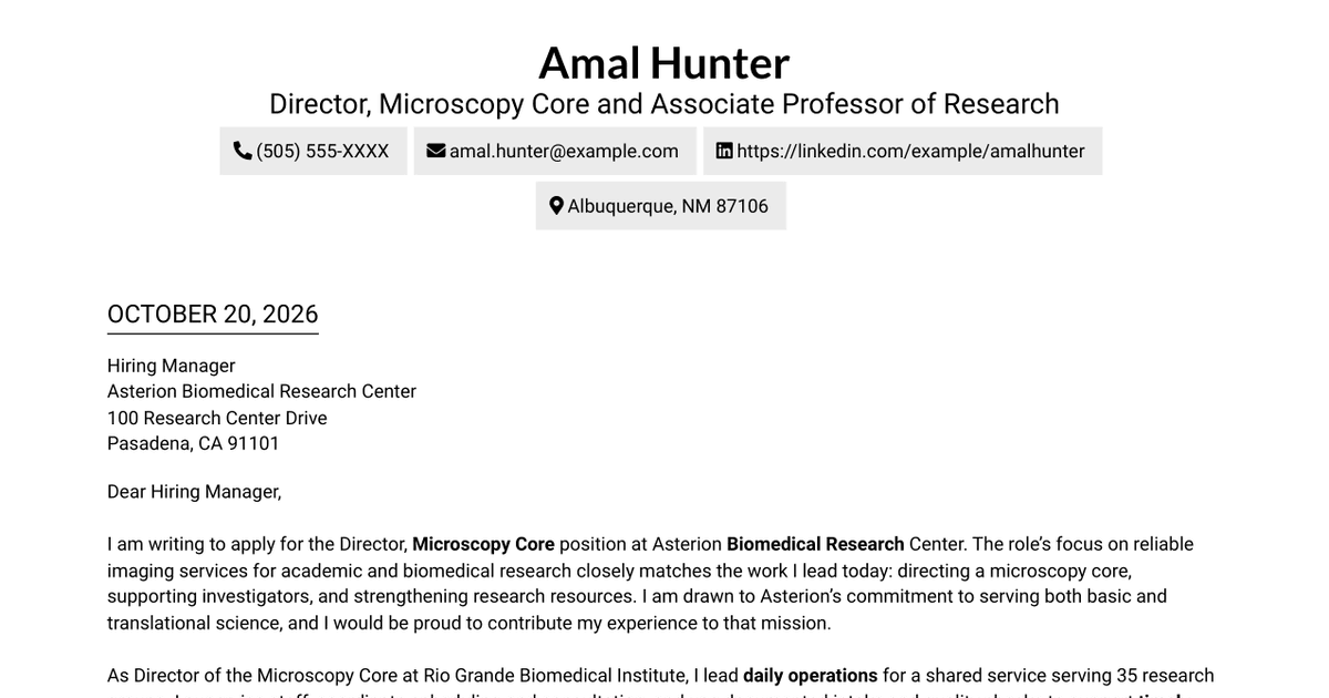7 Director, Microscopy Core Cover Letter Templates with Example