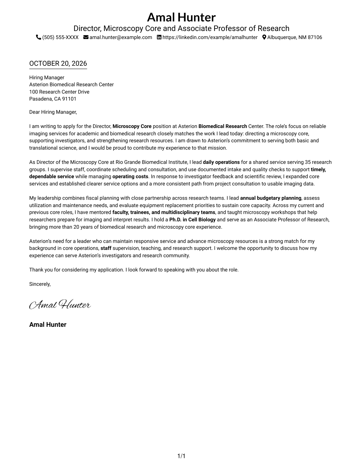 Cover letter example — page 1