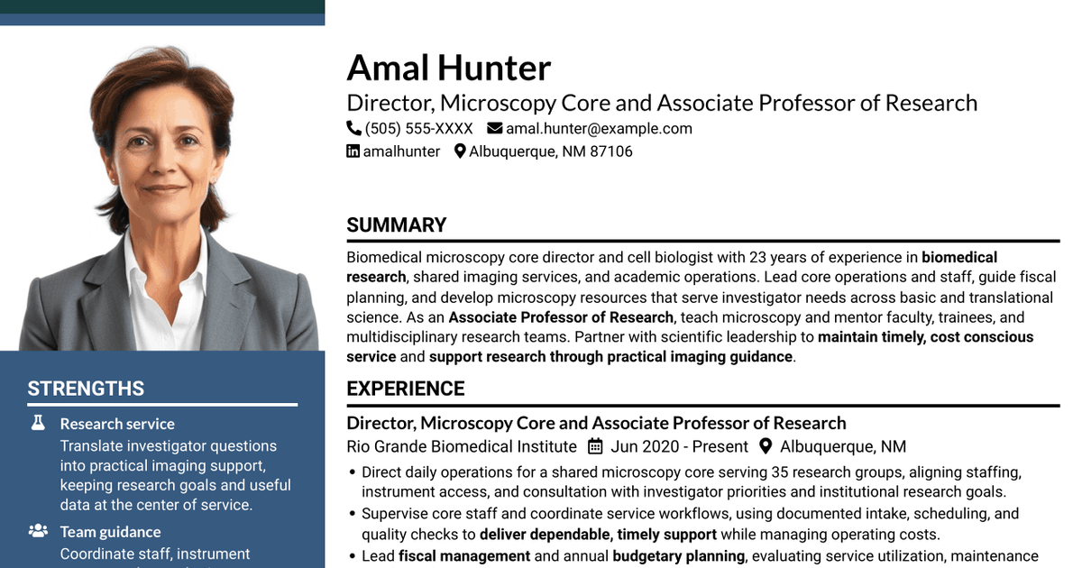 7 Director, Microscopy Core Resume Templates with Example
