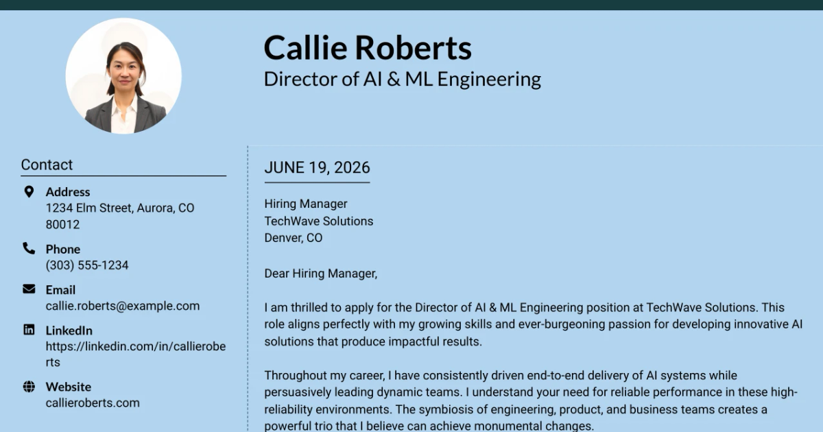 30+ Director of AI & ML Engineering Cover Letter Templates with Example 2026
