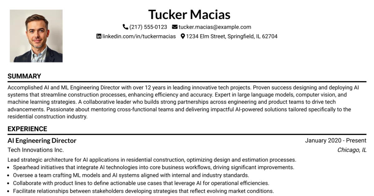 33 Director of Applied AI & ML Engineering Resume Templates with Example 2026 (ATS-Optimized)