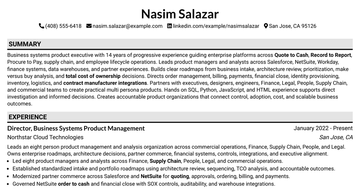 7 Director of Business Systems Product Management Resume Templates with Example