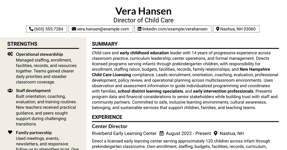 7 Director of Child Care Resume Templates with Example