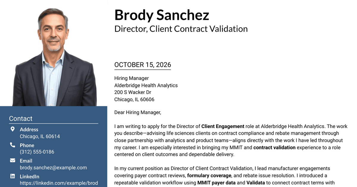 7 Director of Client Engagement - Contract Validation Cover Letter Templates with Example