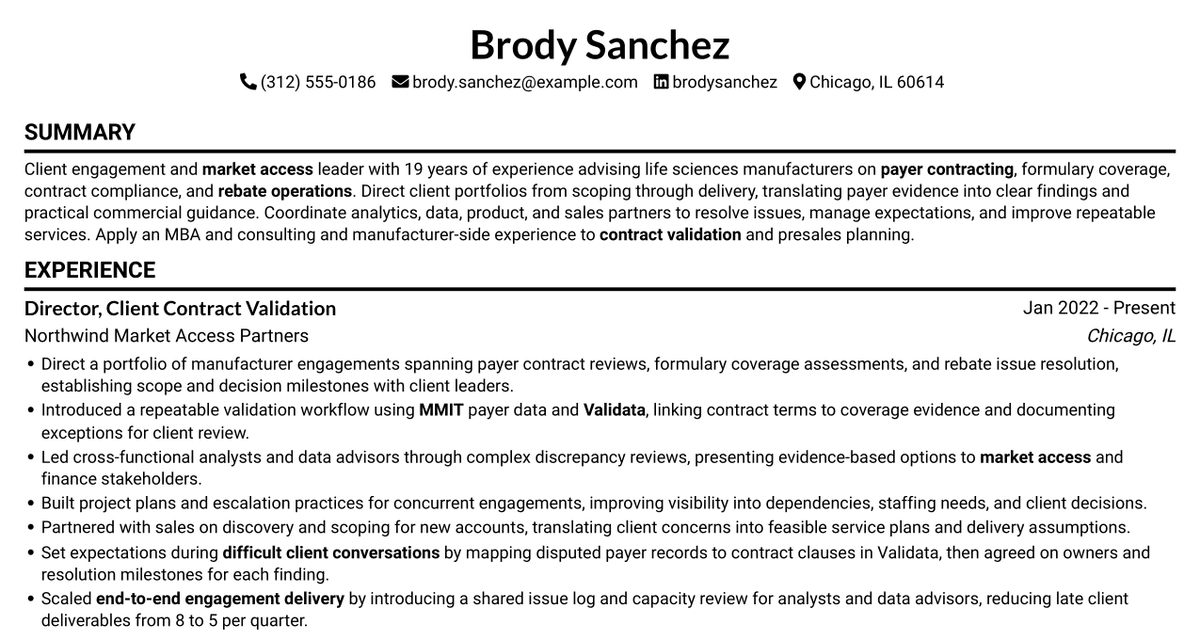 7 Director of Client Engagement - Contract Validation Resume Templates with Example