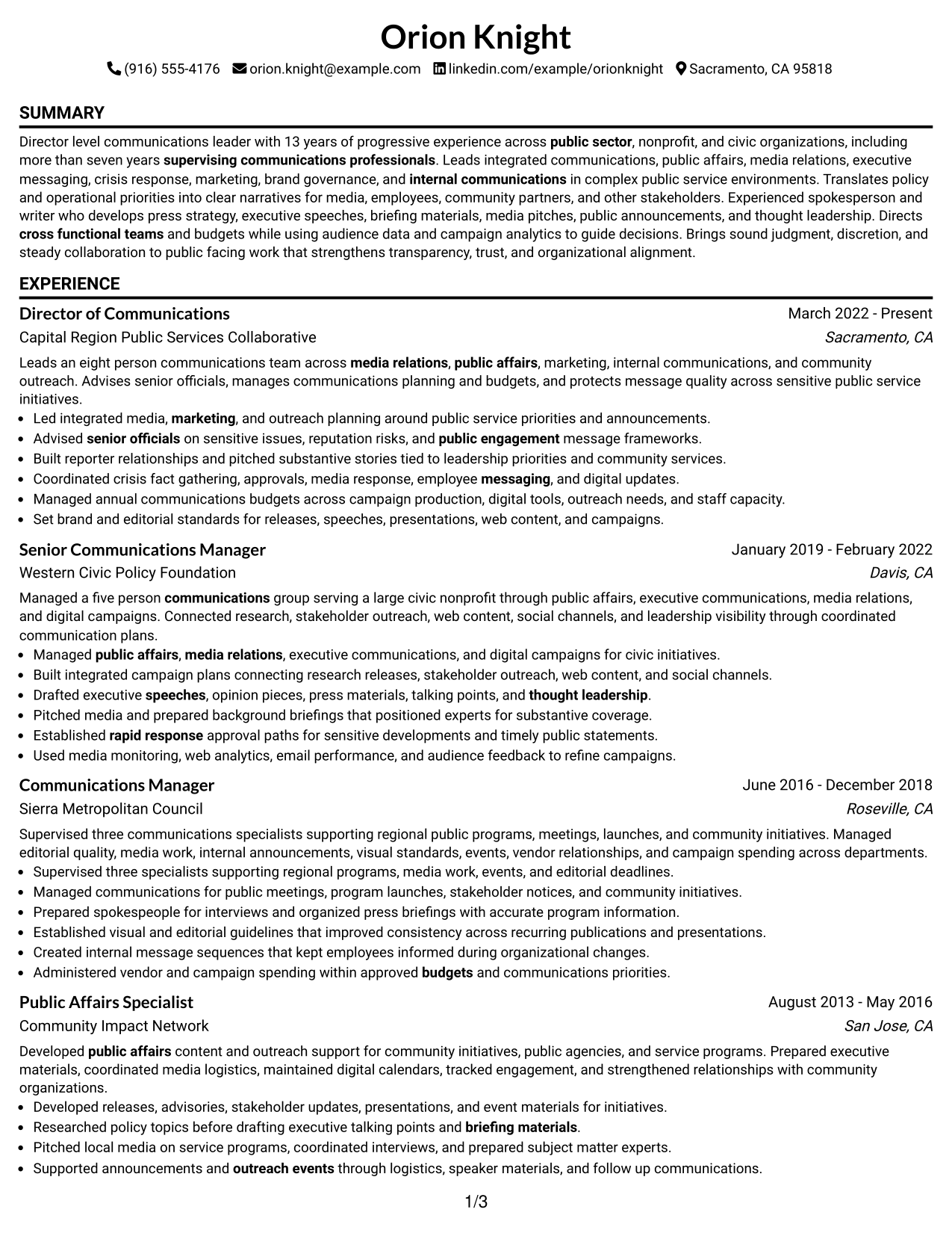 Resume Example Page 1