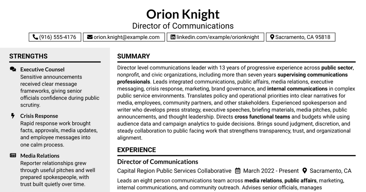 7 Director of Communications Resume Templates with Example