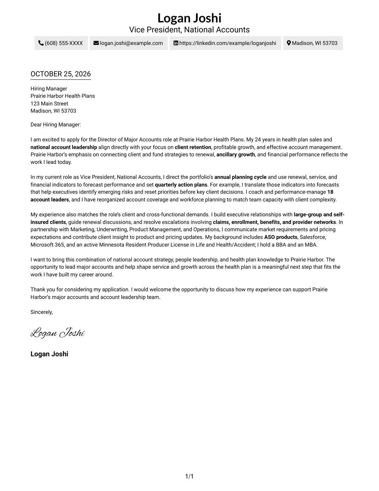 Cover letter example — page 1