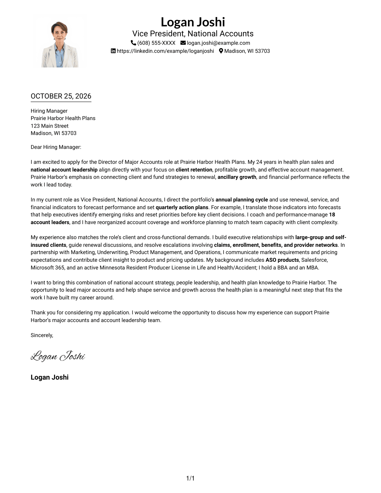 Cover letter example — page 1