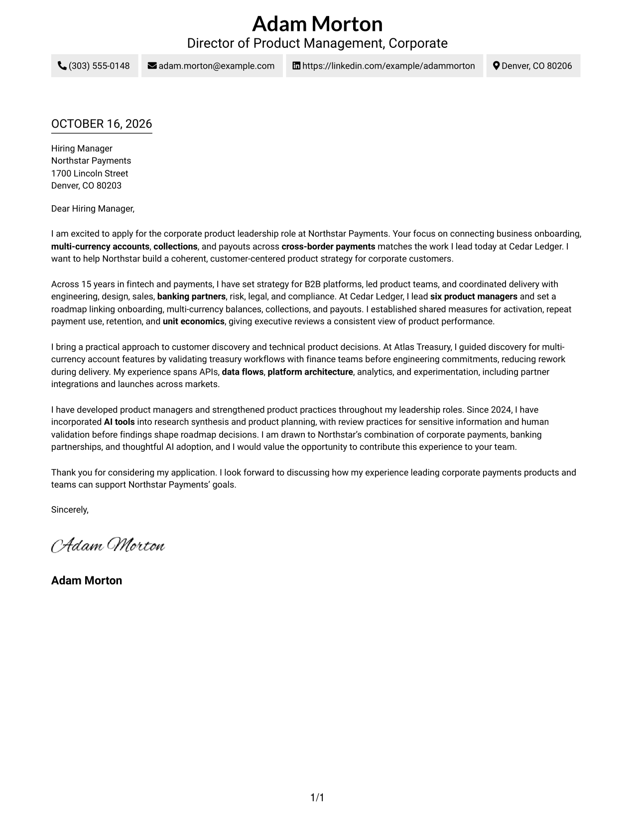 Cover letter example — page 1