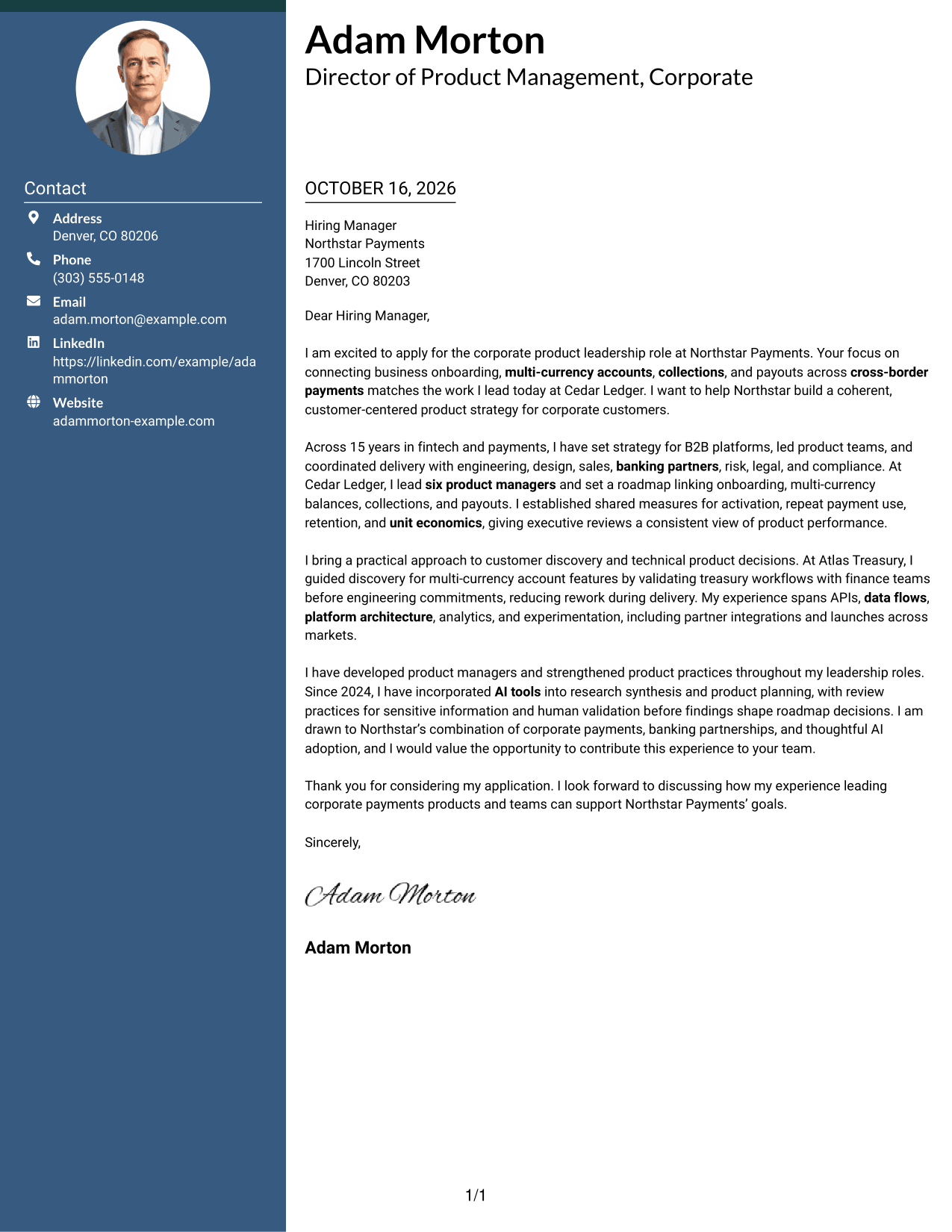 Cover letter example — page 1