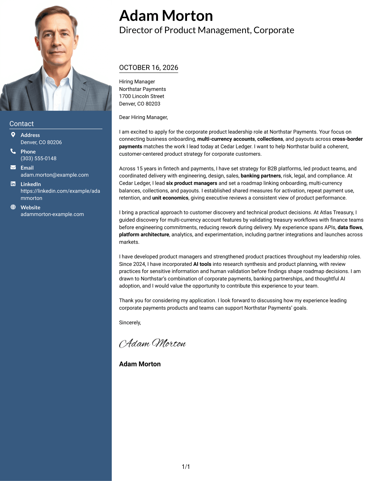 Cover letter example — page 1