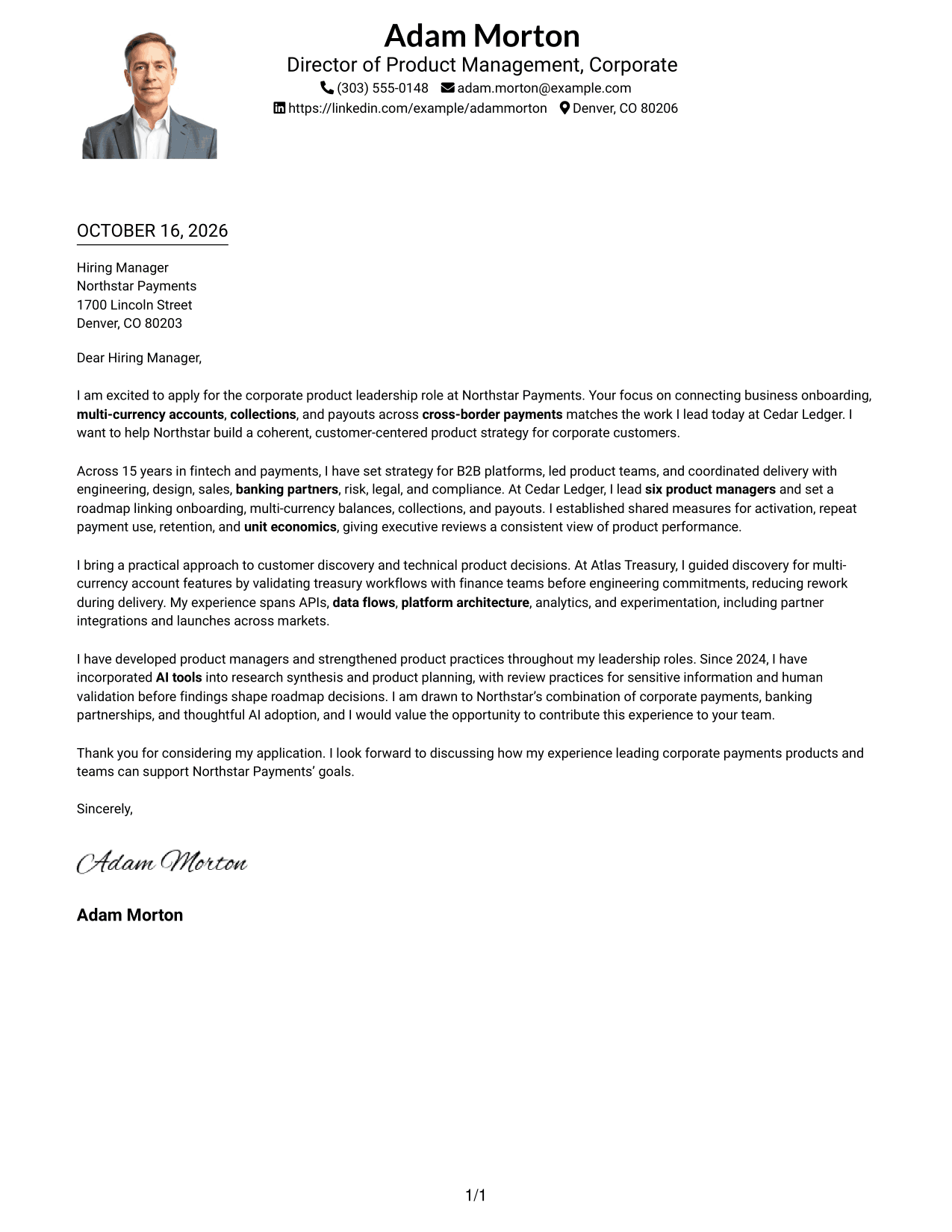 Cover letter example — page 1