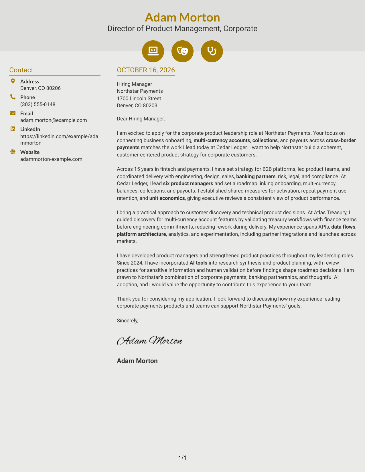 Cover letter example — page 1