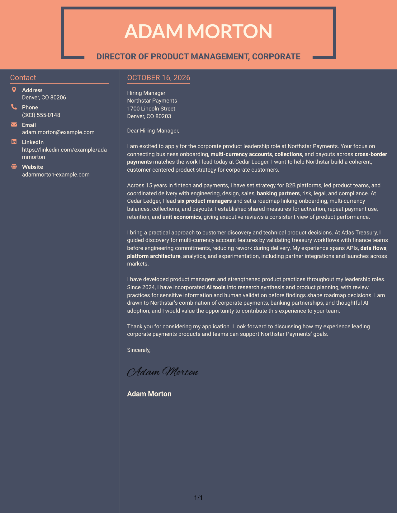 Cover letter example — page 1