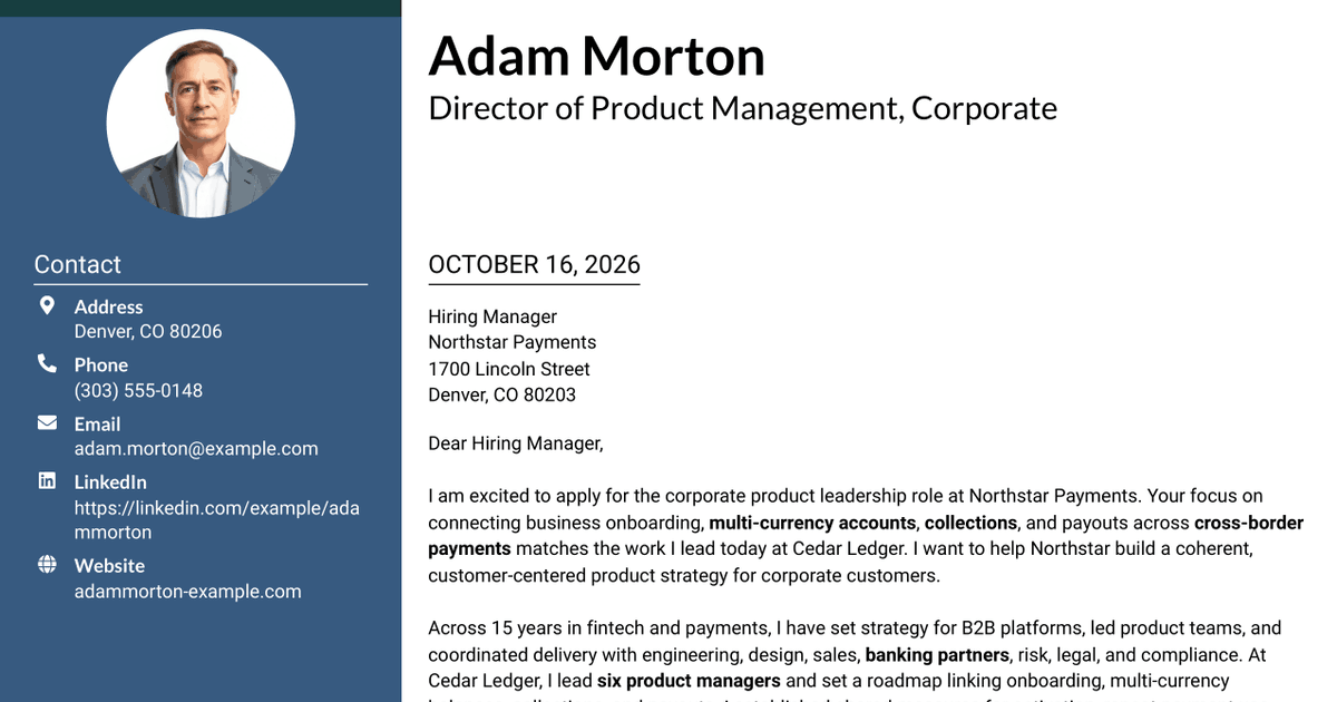 7 Director of Product Management - Corporate Payments Cover Letter Templates with Example