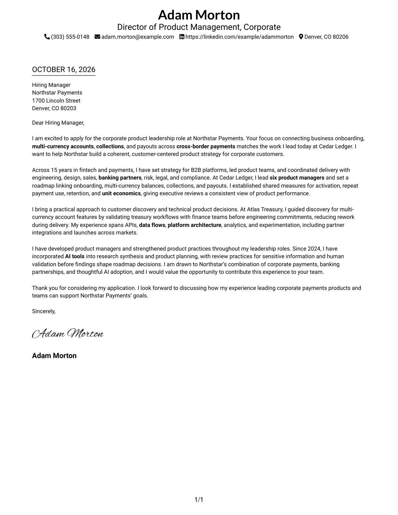 Cover letter example — page 1