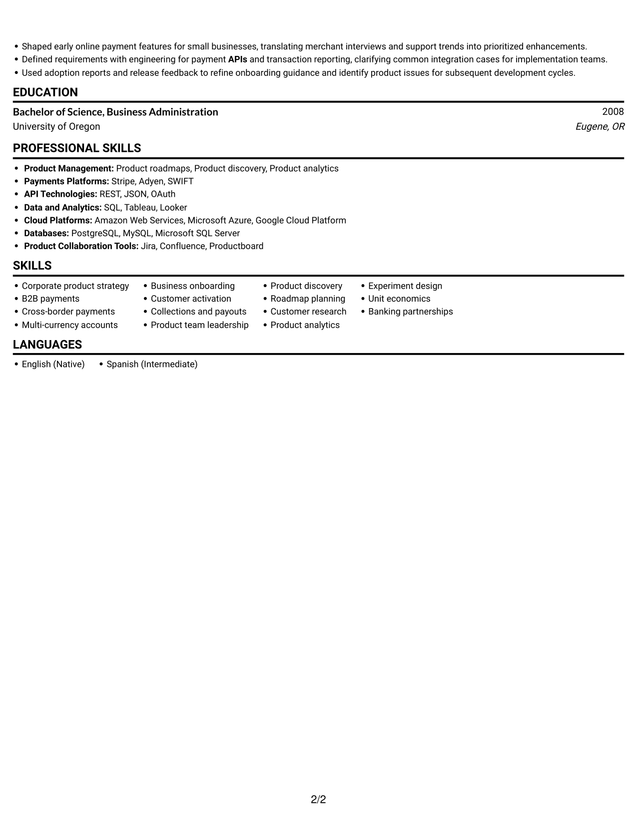Resume example — page 2