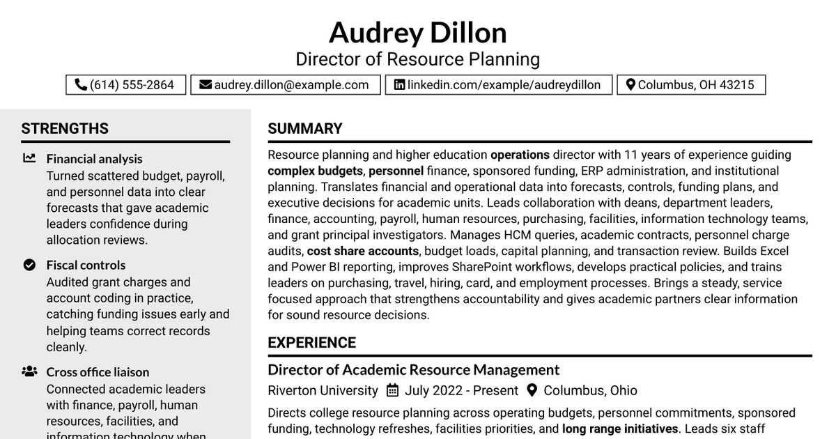 7 Director of Resource Planning Resume Templates with Example