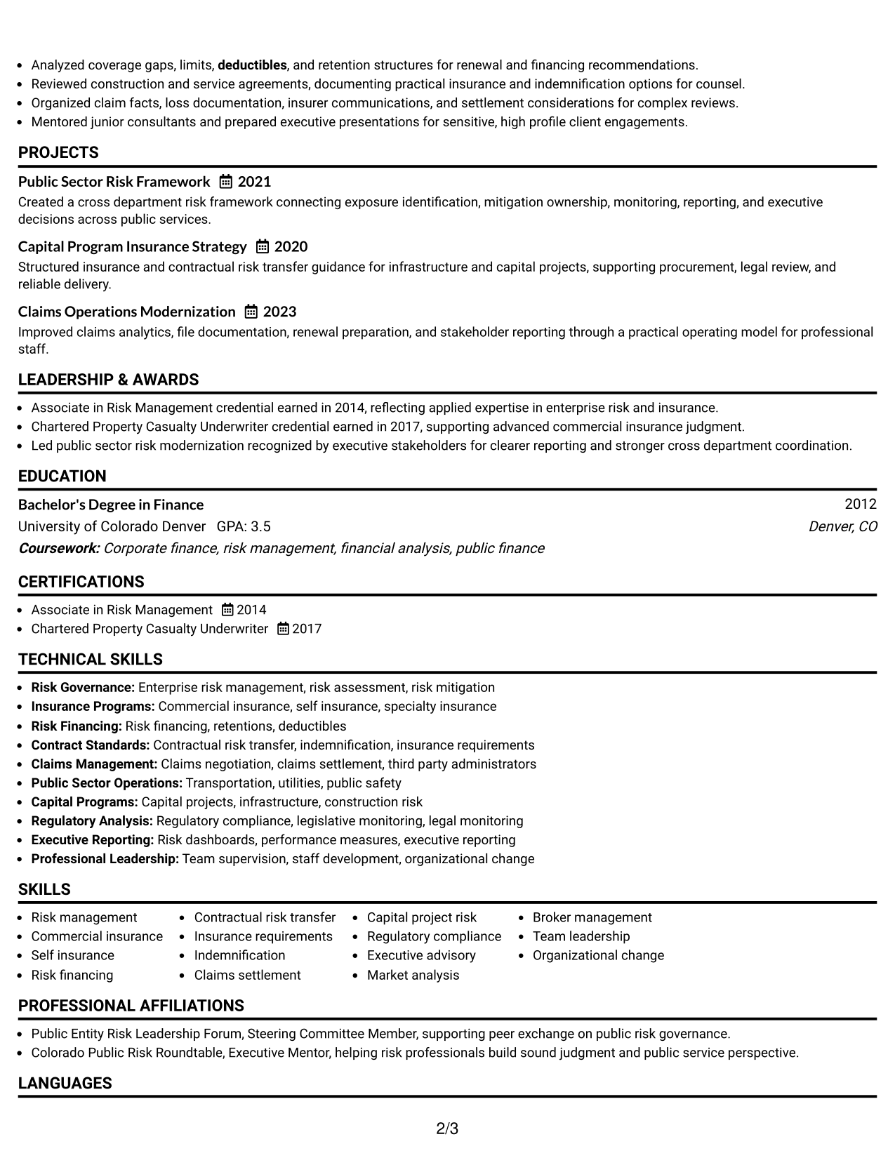 Resume Example Page 2