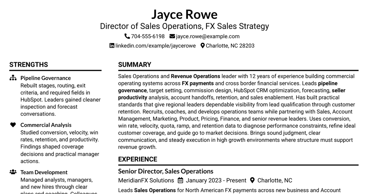 7 Director of Sales Operations, FX Sales Strategy Resume Templates with Example