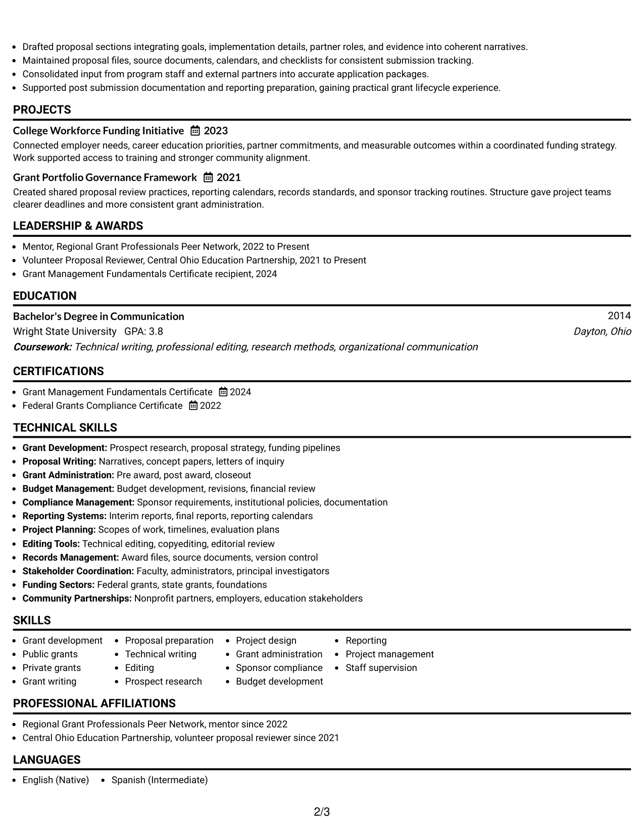 Resume Example Page 2