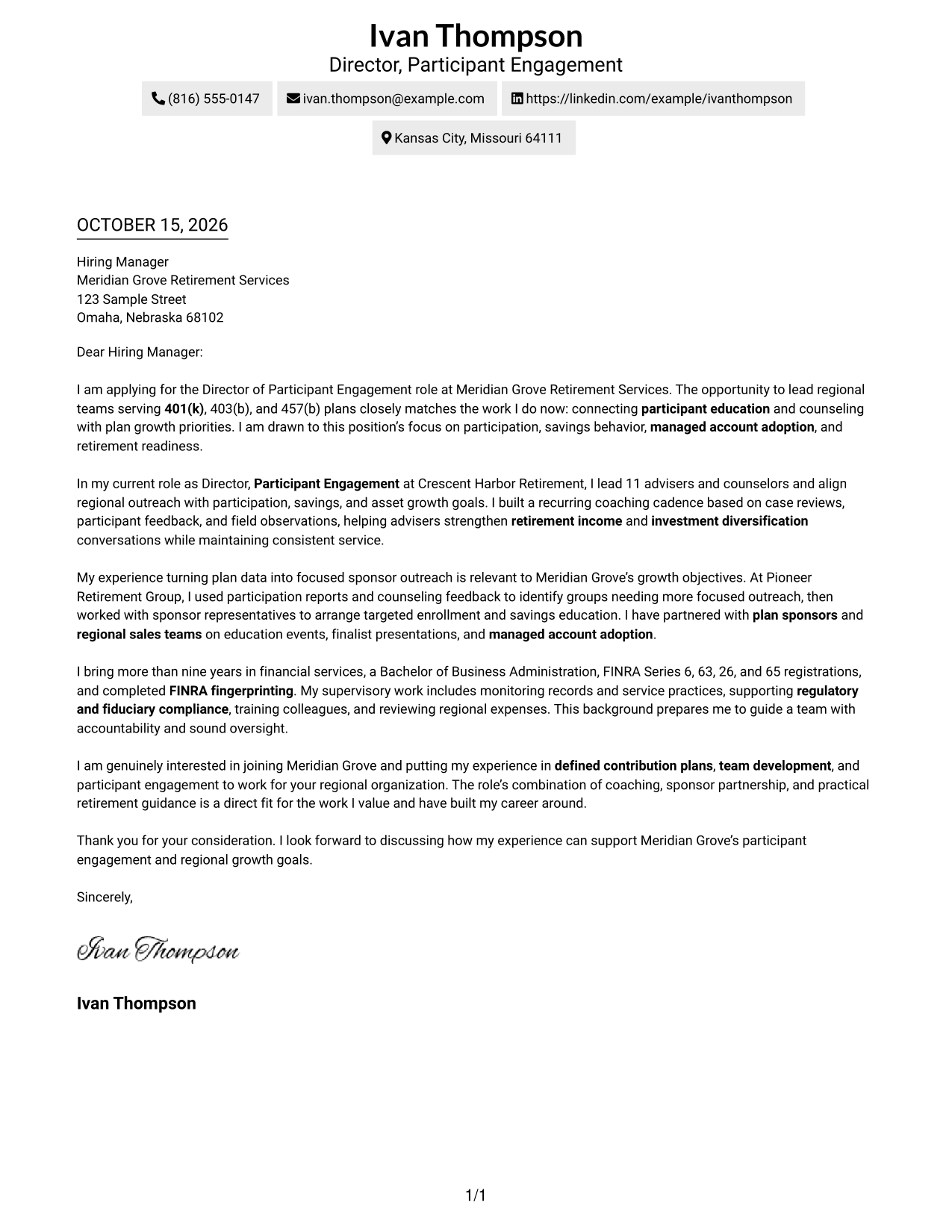 Cover letter example — page 1
