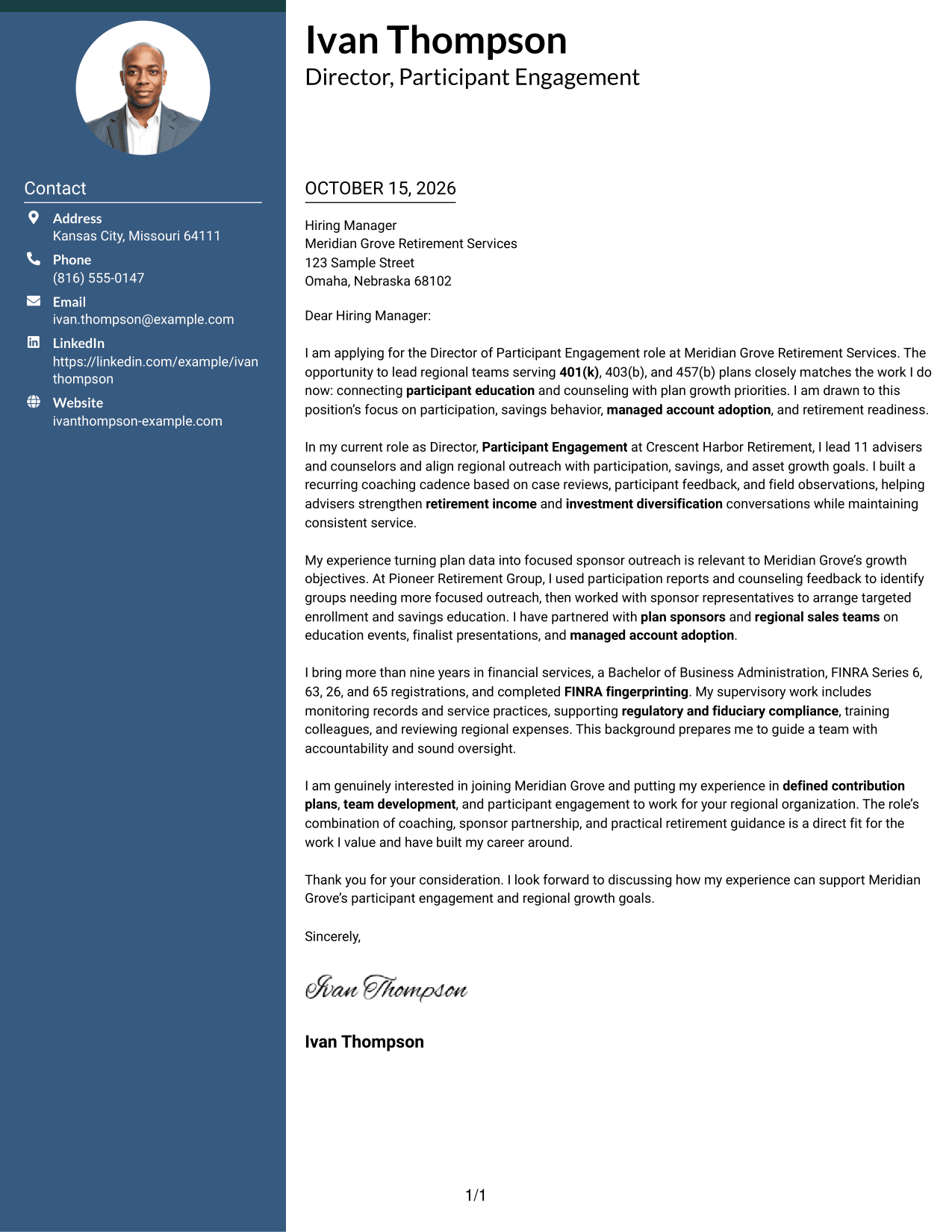 Cover letter example — page 1