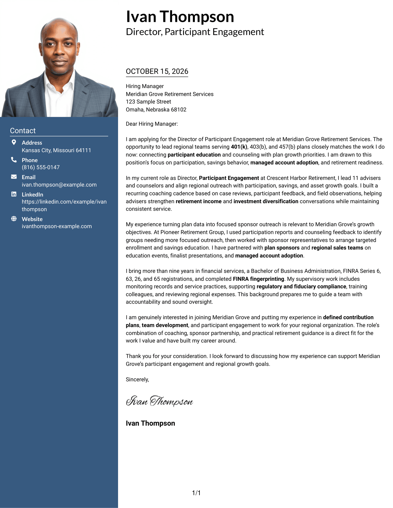Cover letter example — page 1