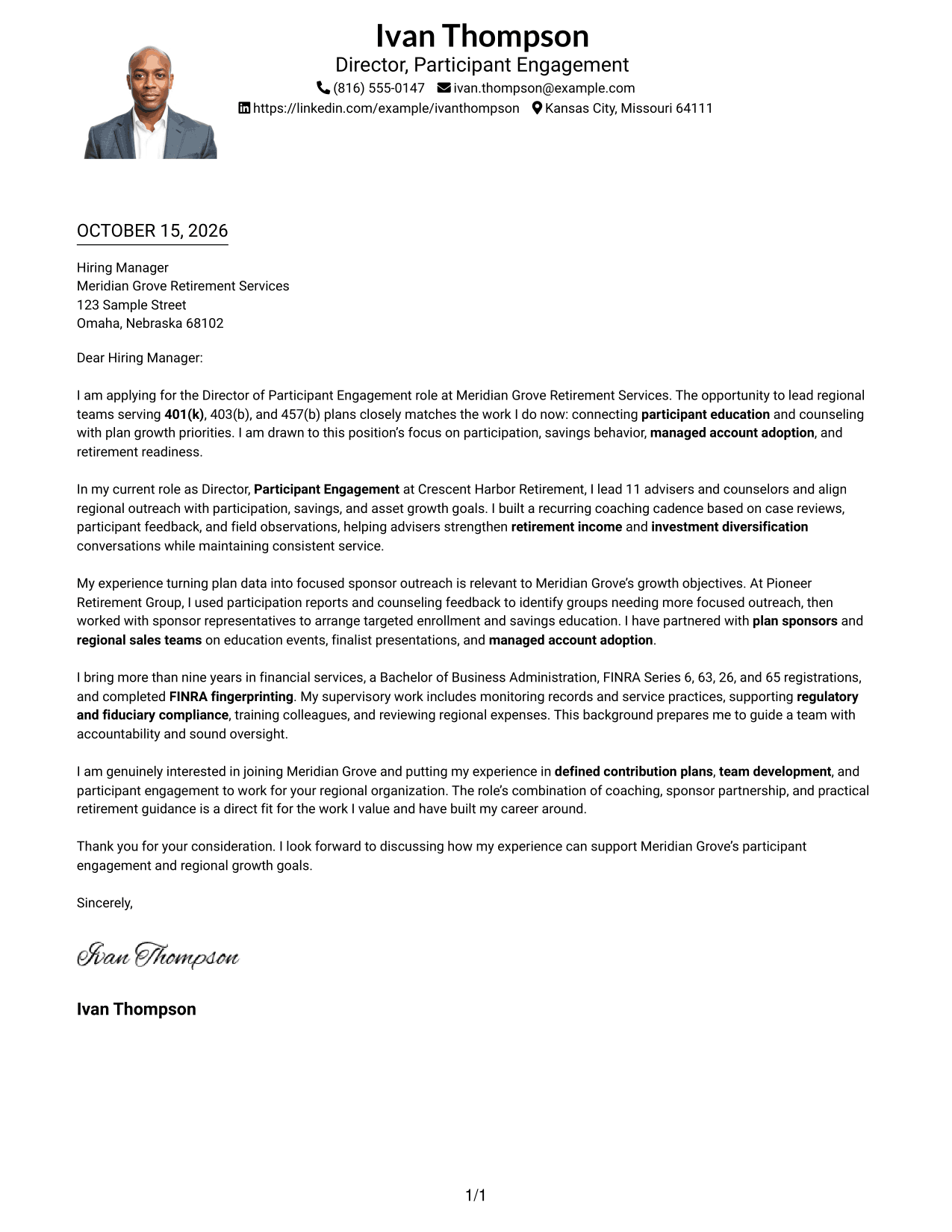 Cover letter example — page 1