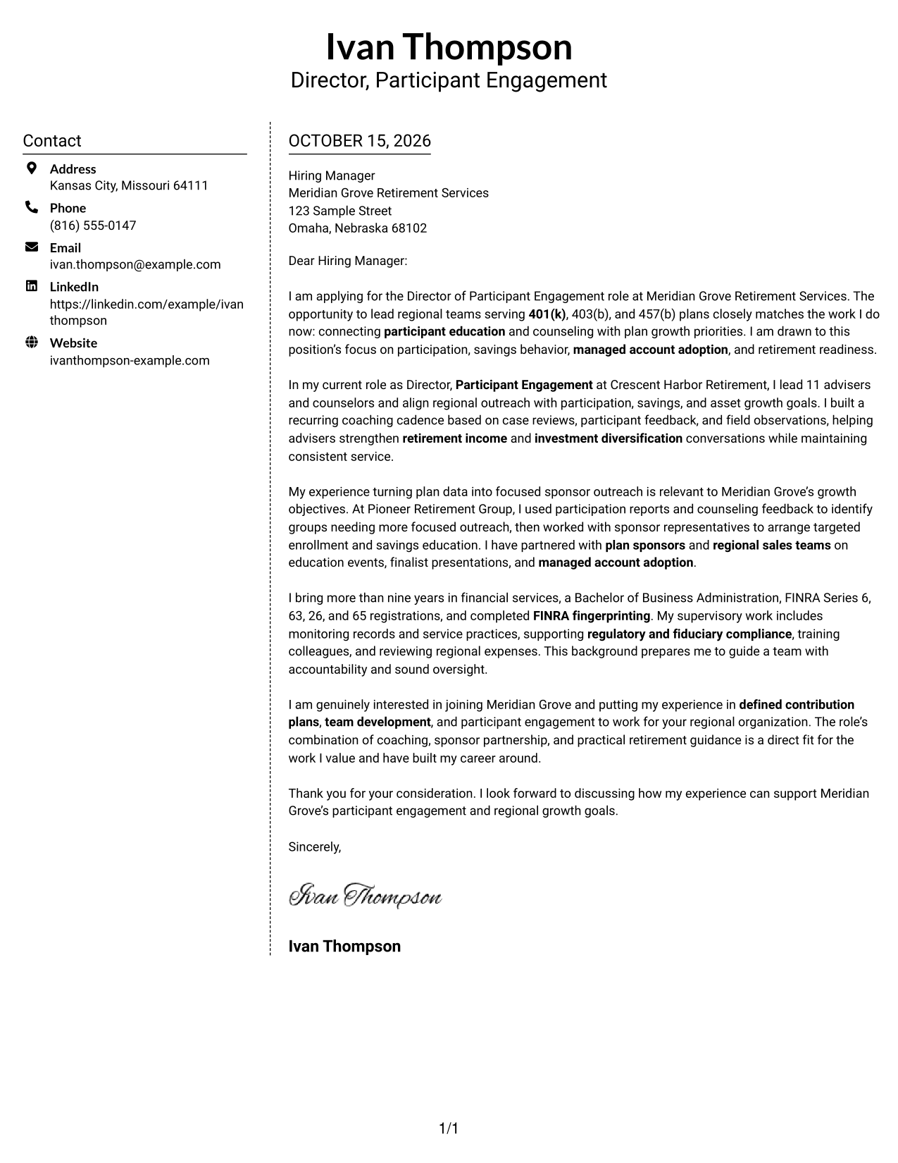 Cover letter example — page 1