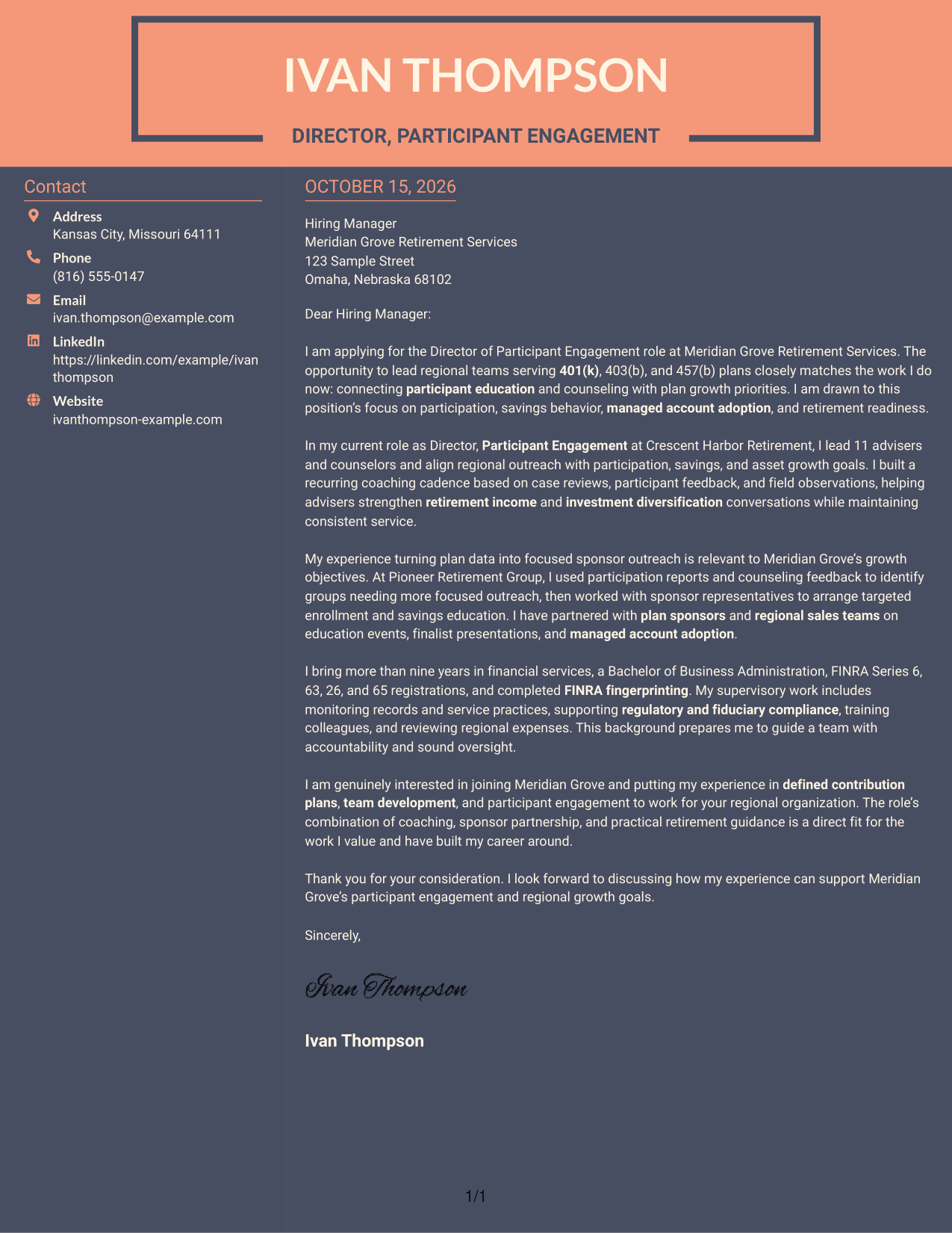 Cover letter example — page 1