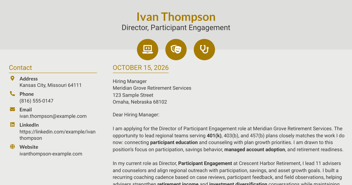 7 Director Participant Engagement - Defined Contribution Plans Cover Letter Templates with Example