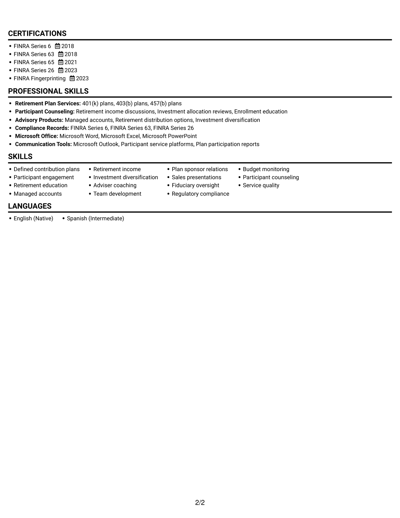 Resume example — page 2