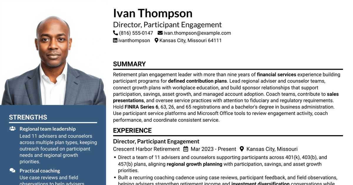7 Director Participant Engagement - Defined Contribution Plans Resume Templates with Example