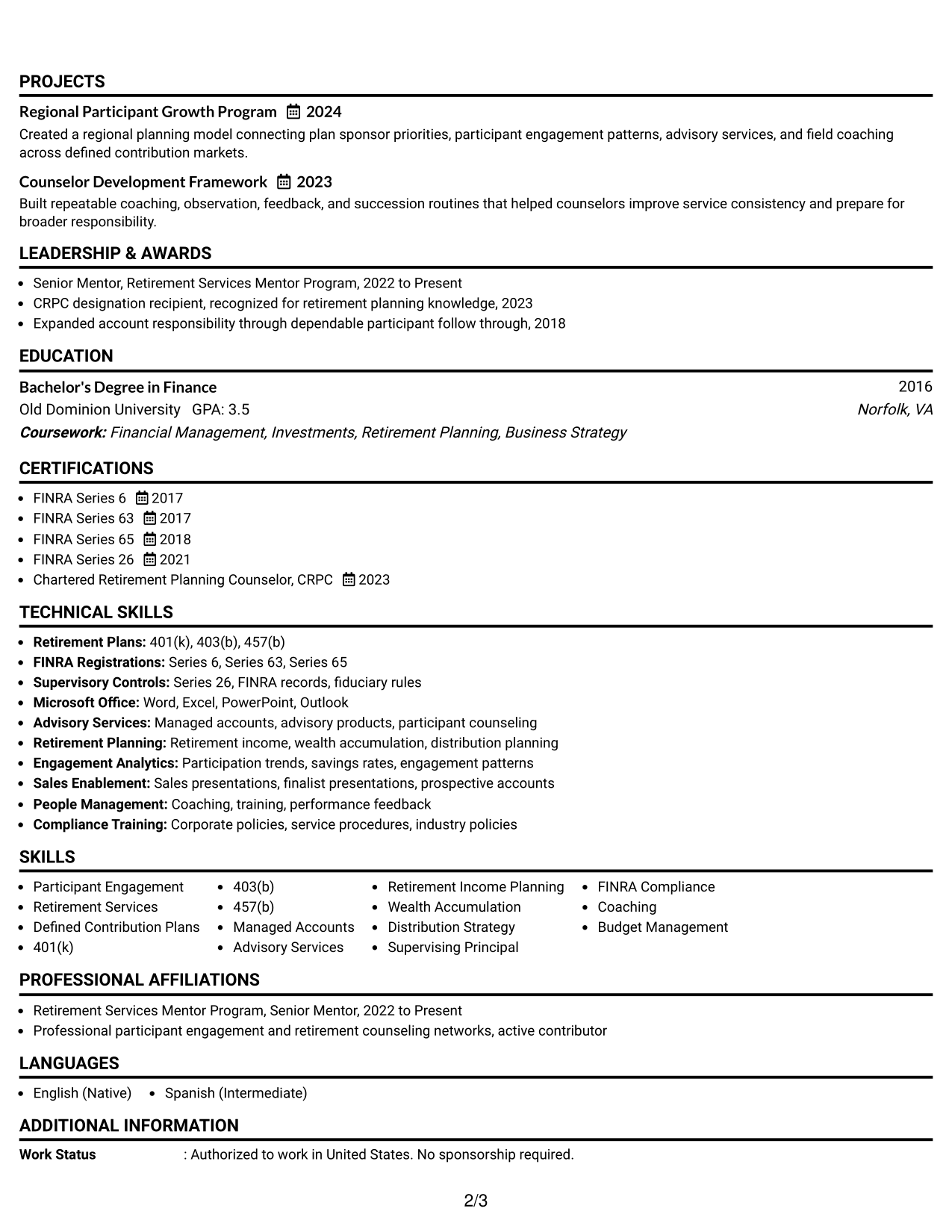Resume Example Page 2