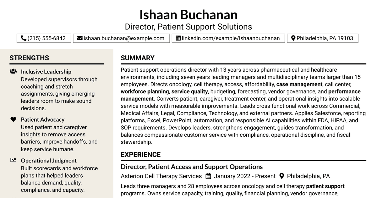 7 Director, Patient Support Solutions - CAR-T Resume Templates with Example