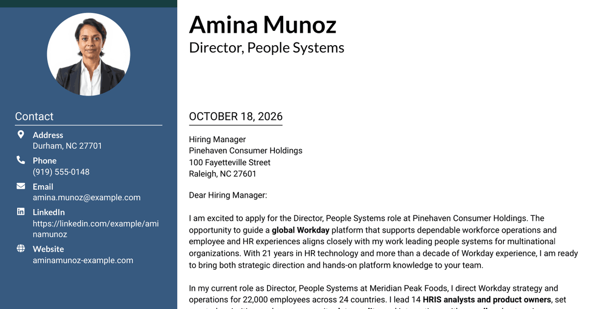 7 Director, People Systems - Workday HRIS Cover Letter Templates with Example